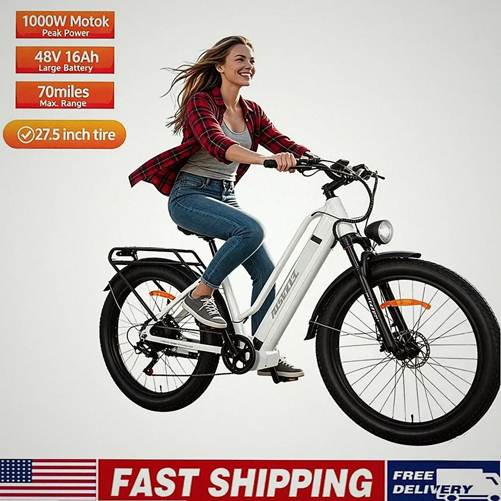 Paselec X8 27.5'' 48V 16Ah Electric Bicycle 1000W Peak 8 Speed 28mph City E-Bike