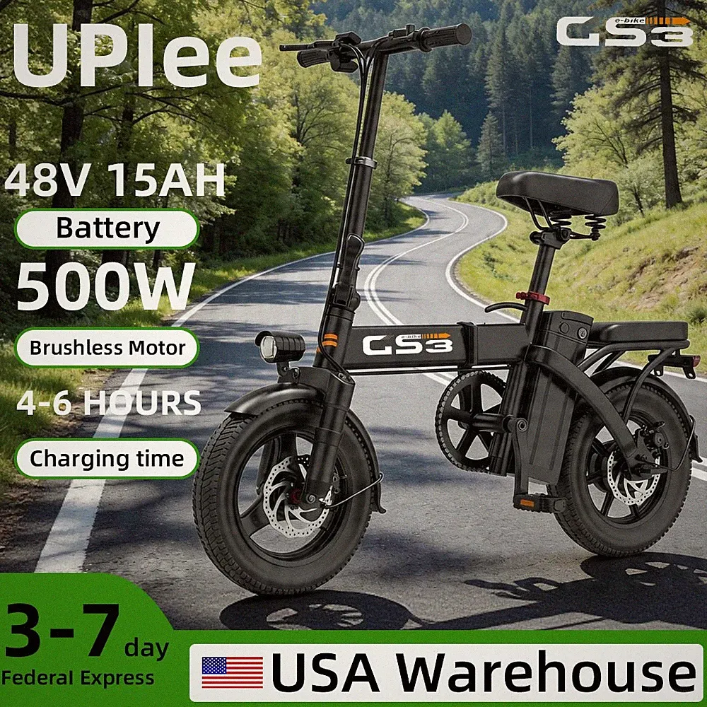 UPlee 14" Folding Electric Bike 500W 48V 15AH E-City eBike Electric Bicycle LED